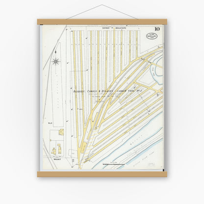 Old map wall art mockup — magnetic wood frame on white wall — Sanborn Fire Insurance Map from Cadillac, Wexford County, Michigan (1900), Sheet #0010