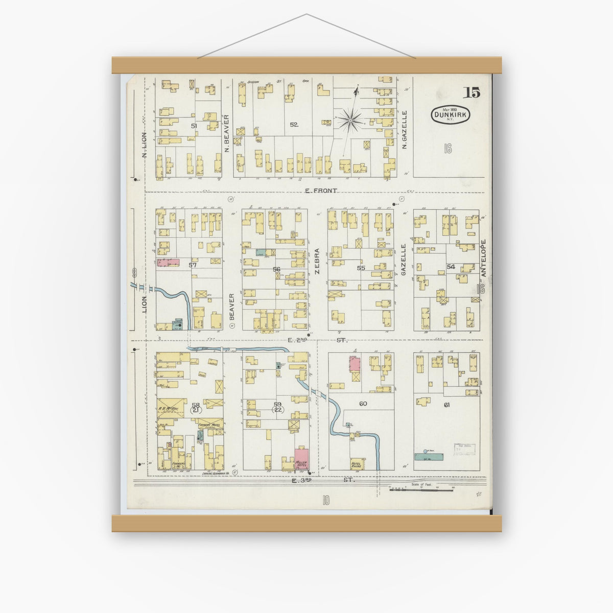 Old map wall art mockup — magnetic wood frame on white wall — Sanborn Fire Insurance Map from Dunkirk, Chautauqua County, New York (1893), Sheet #0015