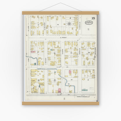 Old map wall art mockup — magnetic wood frame on white wall — Sanborn Fire Insurance Map from Dunkirk, Chautauqua County, New York (1893), Sheet #0015