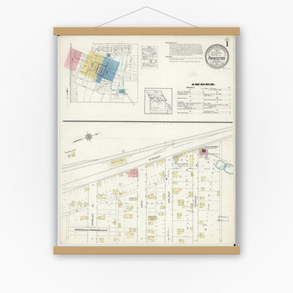 Old map wall art mockup — magnetic wood frame on white wall — Sanborn Fire Insurance Map from Princeton, Mercer County, Missouri (1913) - Complete Map Set