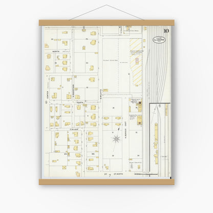Old map wall art mockup — magnetic wood frame on white wall — Sanborn Fire Insurance Map from Cleburne, Johnson County, Texas (1898), Sheet #0010