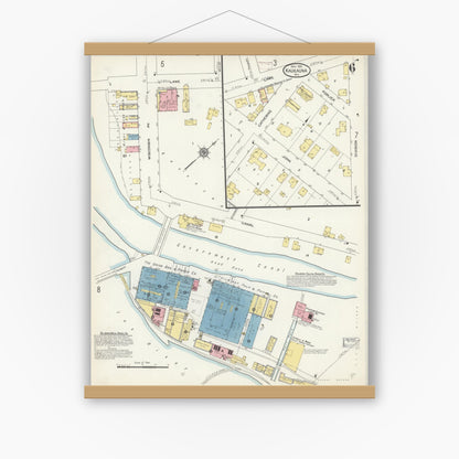 Old map wall art mockup — magnetic wood frame on white wall — Sanborn Fire Insurance Map from Kaukauna, Outagamie County, Wisconsin (1913), Sheet #0006