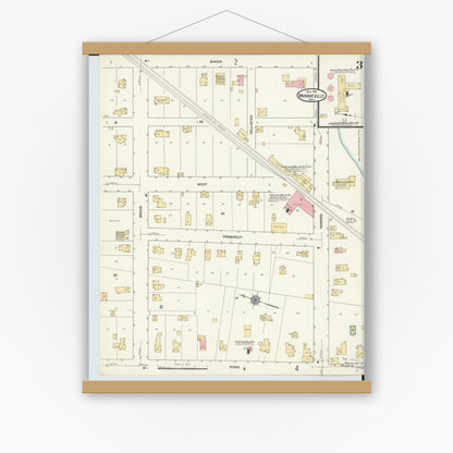 Old map wall art mockup — magnetic wood frame on white wall — Sanborn Fire Insurance Map from Monroeville, Huron County, Ohio (1911), Sheet #0003