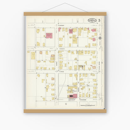 Old map wall art mockup — magnetic wood frame on white wall — Sanborn Fire Insurance Map from Somerset, Somerset County, Pennsylvania (1917), Sheet #0005