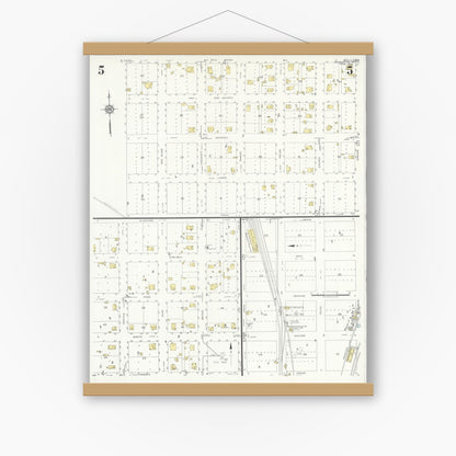 Old map wall art mockup — magnetic wood frame on white wall — Sanborn Fire Insurance Map from Henrietta, Clay County, Texas (1934), Sheet #0005