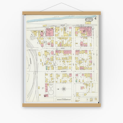 Old map wall art mockup — magnetic wood frame on white wall — Sanborn Fire Insurance Map from Bellaire, Belmont County, Ohio (1895), Sheet #0004