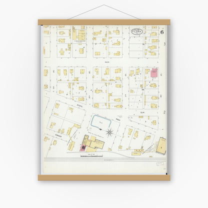 Old map wall art mockup — magnetic wood frame on white wall — Sanborn Fire Insurance Map from Flora, Clay County, Illinois (1906), Sheet #0006