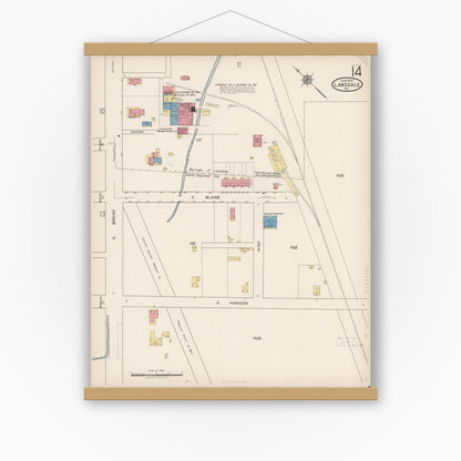 Old map wall art mockup — magnetic wood frame on white wall — Sanborn Fire Insurance Map from Lansdale, Montgomery County, Pennsylvania (1922), Sheet #0014