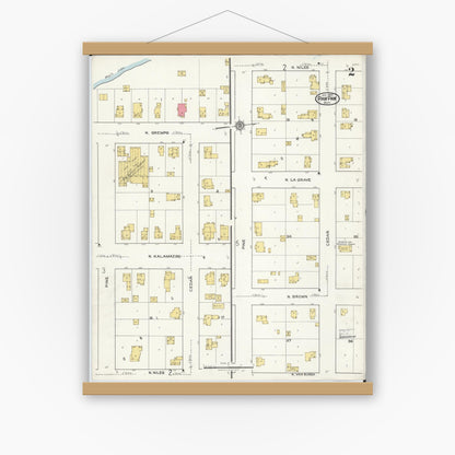 Old map wall art mockup — magnetic wood frame on white wall — Sanborn Fire Insurance Map from Paw Paw, Van Buren County, Michigan (1922), Sheet #0002