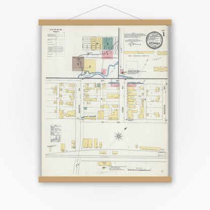 Old map wall art mockup — magnetic wood frame on white wall — Sanborn Fire Insurance Map from Hayward, Sawyer County, Wisconsin (1892) - Complete Map Set