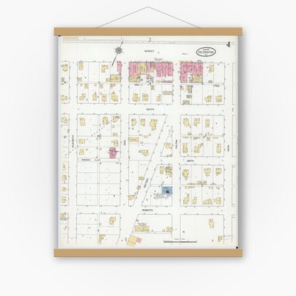Old map wall art mockup — magnetic wood frame on white wall — Sanborn Fire Insurance Map from Colchester, Mcdonough County, Illinois (1912), Sheet #0004