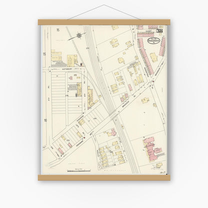 Old map wall art mockup — magnetic wood frame on white wall — Sanborn Fire Insurance Map from Braddock, Allegheny County, Pennsylvania (1914), Sheet #0038