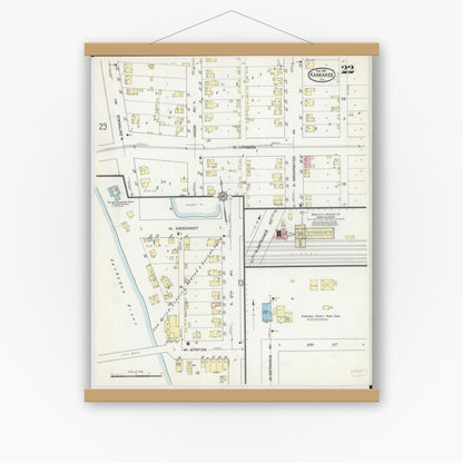 Old map wall art mockup — magnetic wood frame on white wall — Sanborn Fire Insurance Map from Kankakee, Kankakee County, Illinois (1914), Sheet #0022