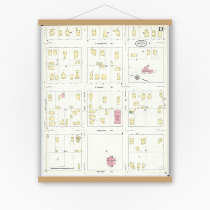 Old map wall art mockup — magnetic wood frame on white wall — Sanborn Fire Insurance Map from Dixon, Lee County, Illinois (1910), Sheet #0013