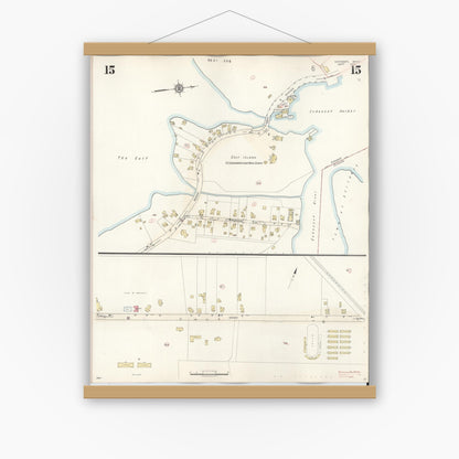 Old map wall art mockup — magnetic wood frame on white wall — Sanborn Fire Insurance Map from Cohasset, Norfolk County, Massachusetts (1940), Sheet #0015