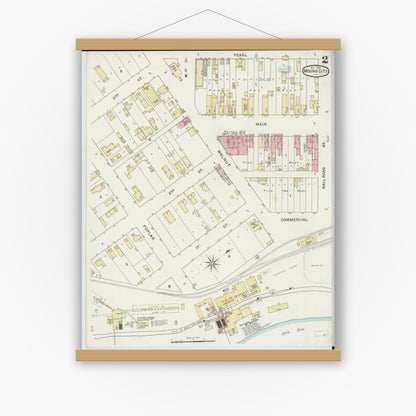 Old map wall art mockup — magnetic wood frame on white wall — Sanborn Fire Insurance Map from Mound City, Pulaski County, Illinois (1894), Sheet #0002