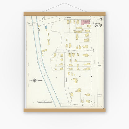 Old map wall art mockup — magnetic wood frame on white wall — Sanborn Fire Insurance Map from Palmyra, Wayne County, New York (1912), Sheet #0002