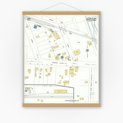 Old map wall art mockup — magnetic wood frame on white wall — Sanborn Fire Insurance Map from Oneida, Madison County, New York (1923), Sheet #0027