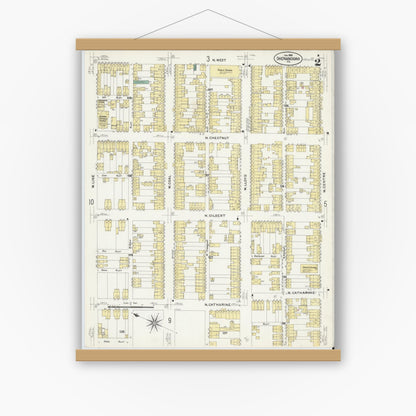 Old map wall art mockup — magnetic wood frame on white wall — Sanborn Fire Insurance Map from Shenandoah, Schuylkill County, Pennsylvania (1908), Sheet #0002