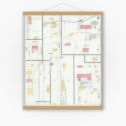 Old map wall art mockup — magnetic wood frame on white wall — Sanborn Fire Insurance Map from Shelby, Cleveland County, North Carolina (1905), Sheet #0003