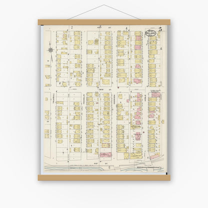 Old map wall art mockup — magnetic wood frame on white wall — Sanborn Fire Insurance Map from Bellaire, Belmont County, Ohio (1915), Sheet #0005