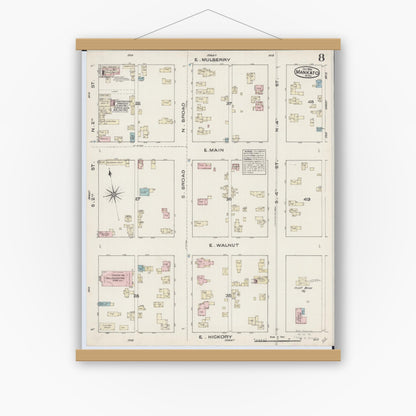 Old map wall art mockup — magnetic wood frame on white wall — Sanborn Fire Insurance Map from Mankato, Blue Earth County, Minnesota (1884), Sheet #0008