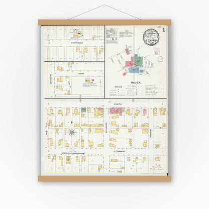 Old map wall art mockup — magnetic wood frame on white wall — Sanborn Fire Insurance Map from North Lewisburg, Champaign County, Ohio (1901) - Complete Map Set