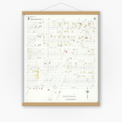 Old map wall art mockup — magnetic wood frame on white wall — Sanborn Fire Insurance Map from Yellow Springs, Greene County, Ohio (1937), Sheet #0006