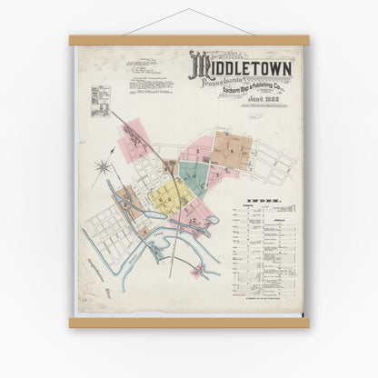 Old map wall art mockup — magnetic wood frame on white wall — Sanborn Fire Insurance Map from Middletown, Dauphin County, Pennsylvania (1888) - Complete Map Set