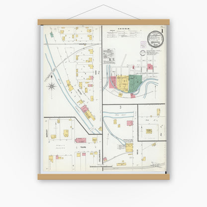 Old map wall art mockup — magnetic wood frame on white wall — Sanborn Fire Insurance Map from Navarre, Stark County, Ohio (1901), Sheet #0001