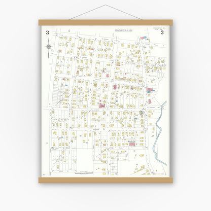Old map wall art mockup — magnetic wood frame on white wall — Sanborn Fire Insurance Map from Chesterton, Porter County, Indiana (1935), Sheet #0003