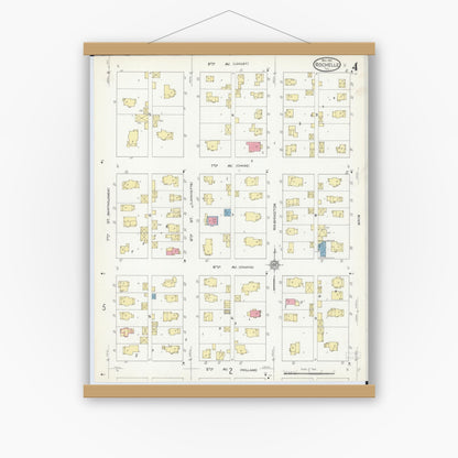 Old map wall art mockup — magnetic wood frame on white wall — Sanborn Fire Insurance Map from Rochelle, Ogle County, Illinois (1912), Sheet #0004