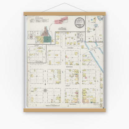 Old map wall art mockup — magnetic wood frame on white wall — Sanborn Fire Insurance Map from Jackson, Jackson County, Minnesota (1894) - Complete Map Set
