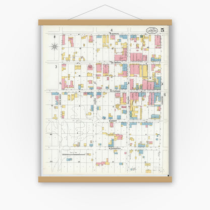 Old map wall art mockup — magnetic wood frame on white wall — Sanborn Fire Insurance Map from Laredo, Webb County, Texas (1900), Sheet #0005