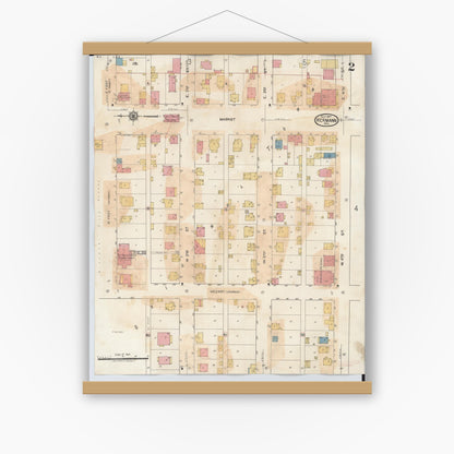 Old map wall art mockup — magnetic wood frame on white wall — Sanborn Fire Insurance Map from Hermann, Gasconade County, Missouri (1932), Sheet #0002