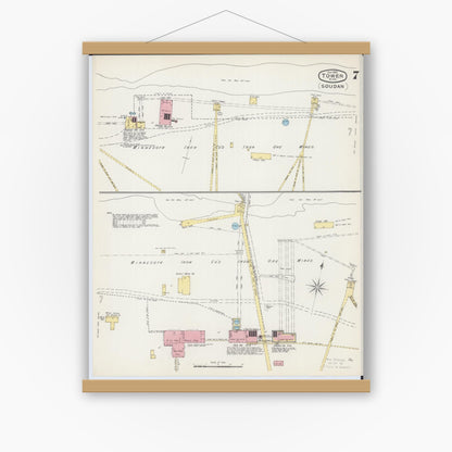 Old map wall art mockup — magnetic wood frame on white wall — Sanborn Fire Insurance Map from Tower, Saint Louis County, Minnesota (1892), Sheet #0007