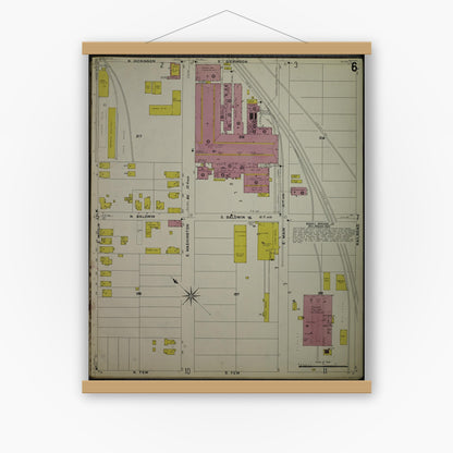 Old map wall art mockup — magnetic wood frame on white wall — Sanborn Fire Insurance Map from Madison, Dane County, Wisconsin (1908), Sheet #0006