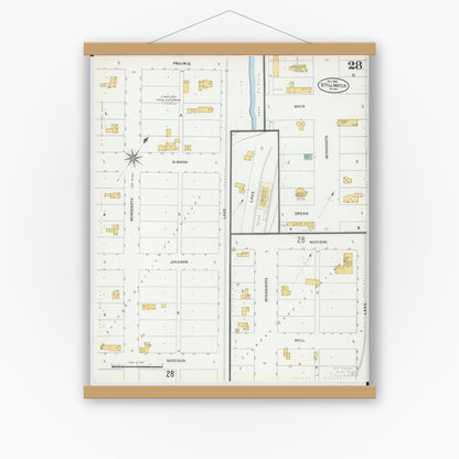 Old map wall art mockup — magnetic wood frame on white wall — Sanborn Fire Insurance Map from Stillwater, Washington County, Minnesota (1904), Sheet #0028