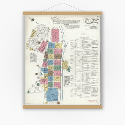 Old map wall art mockup — magnetic wood frame on white wall — Sanborn Fire Insurance Map from Peru, Miami County, Indiana (1920) - Complete Map Set