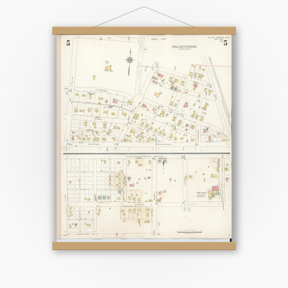 Old map wall art mockup — magnetic wood frame on white wall — Sanborn Fire Insurance Map from Yellow Springs, Greene County, Ohio (1945), Sheet #0005