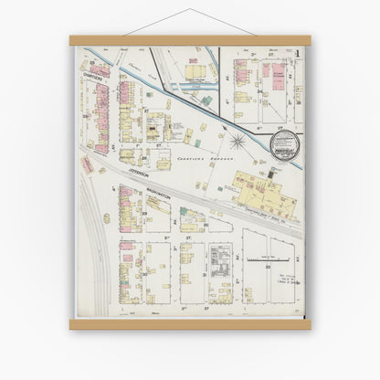 Old map wall art mockup — magnetic wood frame on white wall — Sanborn Fire Insurance Map from Mansfield Borough, Allegheny County, Pennsylvania (1889) - Complete Map Set