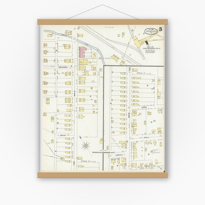 Old map wall art mockup — magnetic wood frame on white wall — Sanborn Fire Insurance Map from Ashley, Luzerne County, Pennsylvania (1896), Sheet #0005