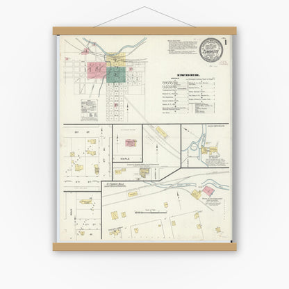 Old map wall art mockup — magnetic wood frame on white wall — Sanborn Fire Insurance Map from Zumbrota, Goodhue County, Minnesota (1910) - Complete Map Set