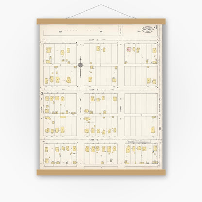 Old map wall art mockup — magnetic wood frame on white wall — Sanborn Fire Insurance Map from Ontario, San Bernardino County, California (1912), Sheet #0004