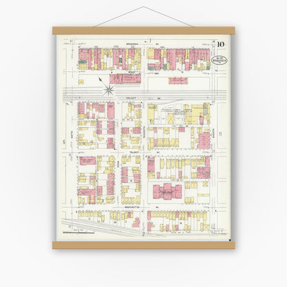 Old map wall art mockup — magnetic wood frame on white wall — Sanborn Fire Insurance Map from Braddock, Allegheny County, Pennsylvania (1908), Sheet #0010