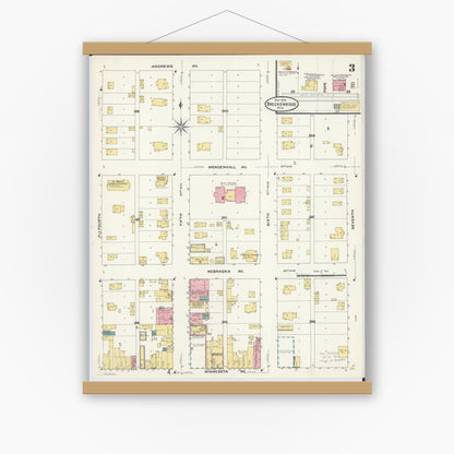 Old map wall art mockup — magnetic wood frame on white wall — Sanborn Fire Insurance Map from Breckenridge, Wilkin County, Minnesota (1909), Sheet #0003