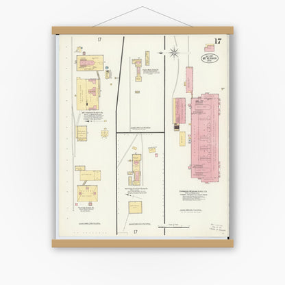 Old map wall art mockup — magnetic wood frame on white wall — Sanborn Fire Insurance Map from Mount Vernon, Knox County, Ohio (1907), Sheet #0017