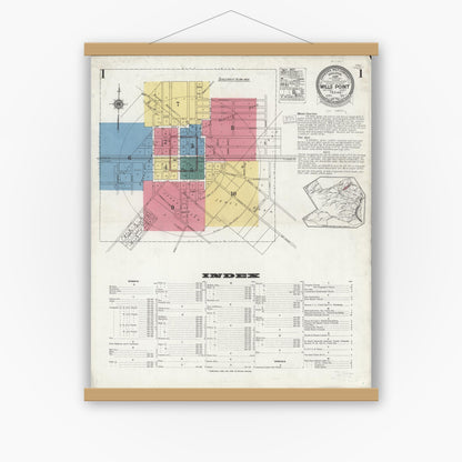 Old map wall art mockup — magnetic wood frame on white wall — Sanborn Fire Insurance Map from Wills Point, Van Zandt County, Texas (1923), Sheet #0001