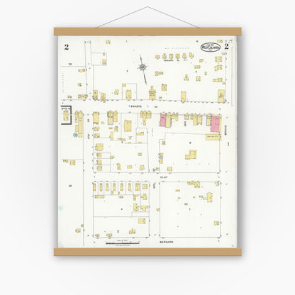 Old map wall art mockup — magnetic wood frame on white wall — Sanborn Fire Insurance Map from West Columbia, Brazoria County, Texas (1926), Sheet #0002