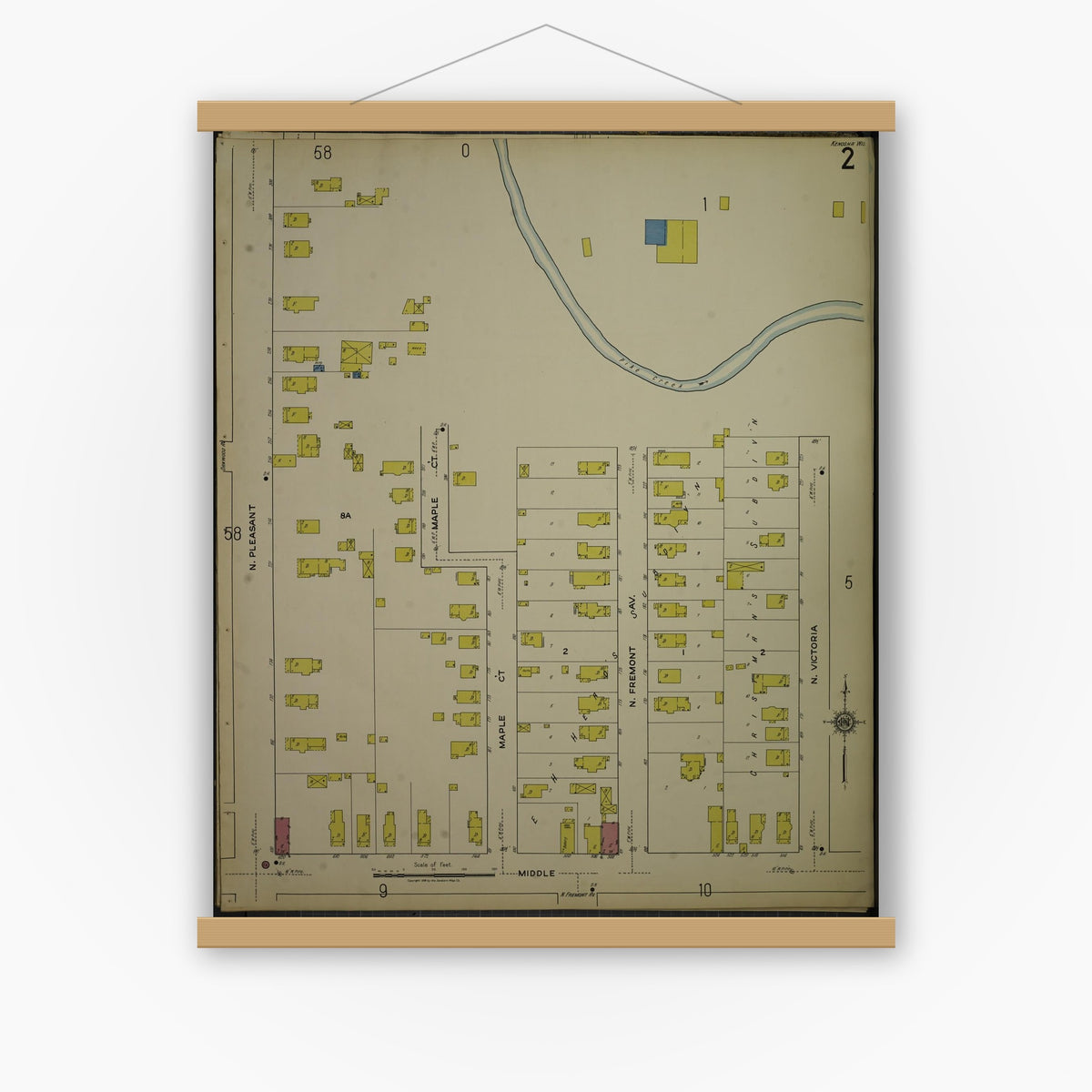 Old map wall art mockup — magnetic wood frame on white wall — Sanborn Fire Insurance Map from Kenosha, Kenosha County, Wisconsin. (1918), Sheet 6